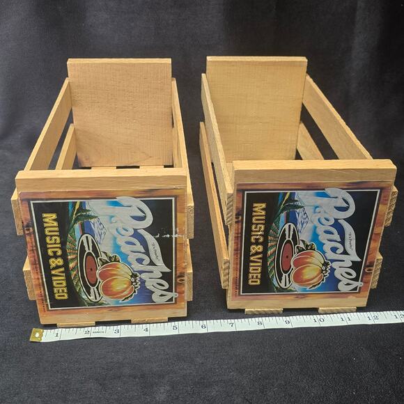 Vintage Peaches Music CD Wooden Crate Record Store Display Box 12x6x6 Set of 2 - Picture 9 of 12